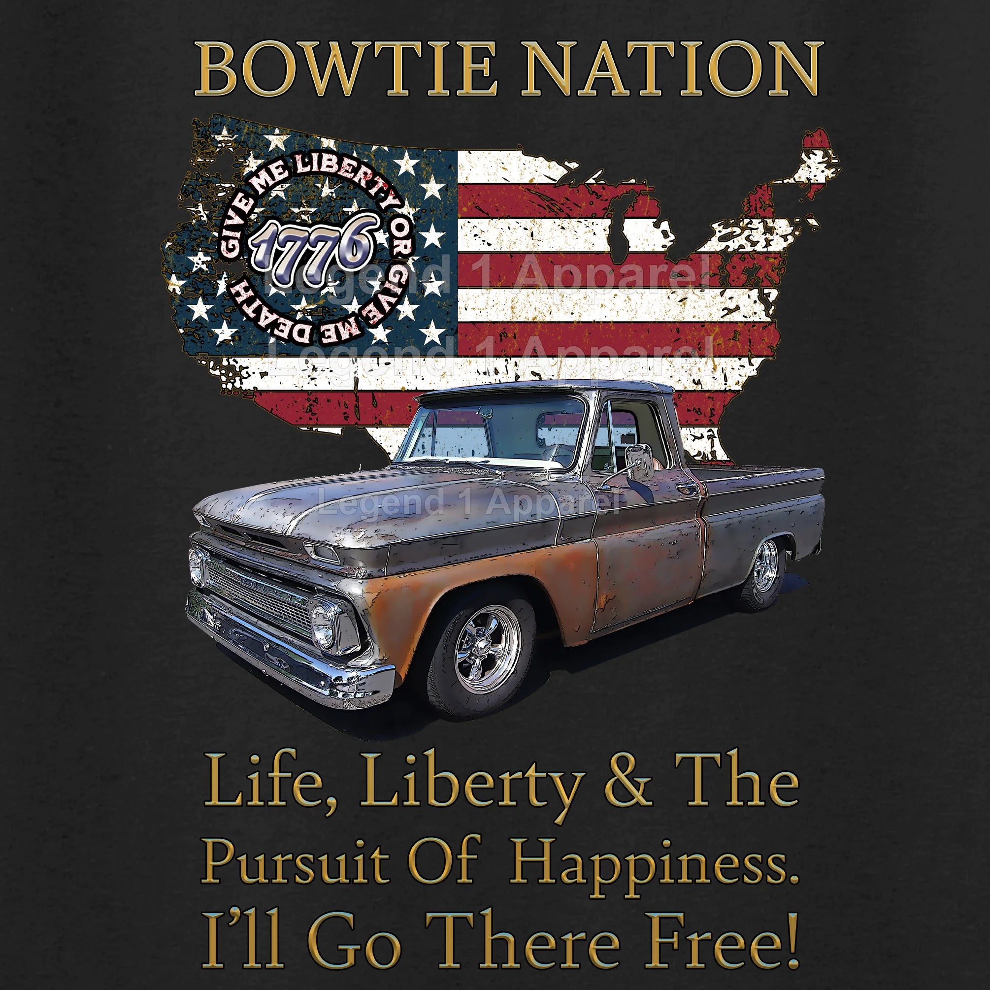 1965 Chevrolet Pick Up Truck Bowtie Nation T-Shirt – 65 Chevy Classic Truck Graphic Tee