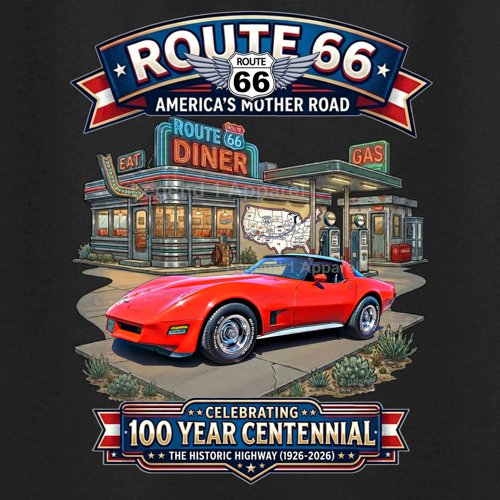 1980 Chevrolet Corvette C3 Classic Car Graphic Tee – Route 66 Centennial T-Shirt