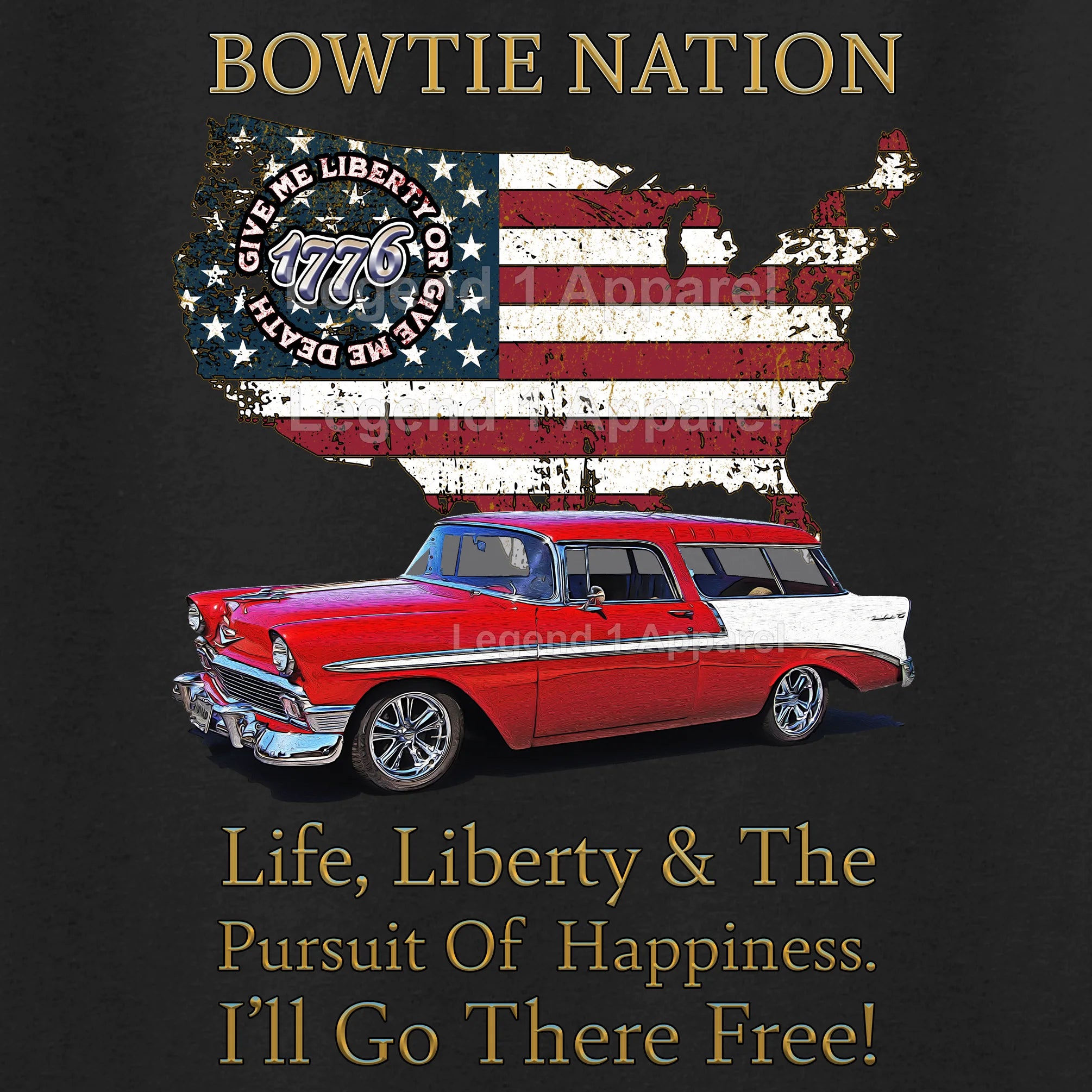 1956 Chevrolet Bel Air Nomad Bowtie Nation T-Shirt – 56 Chevy Classic Car Graphic Tee