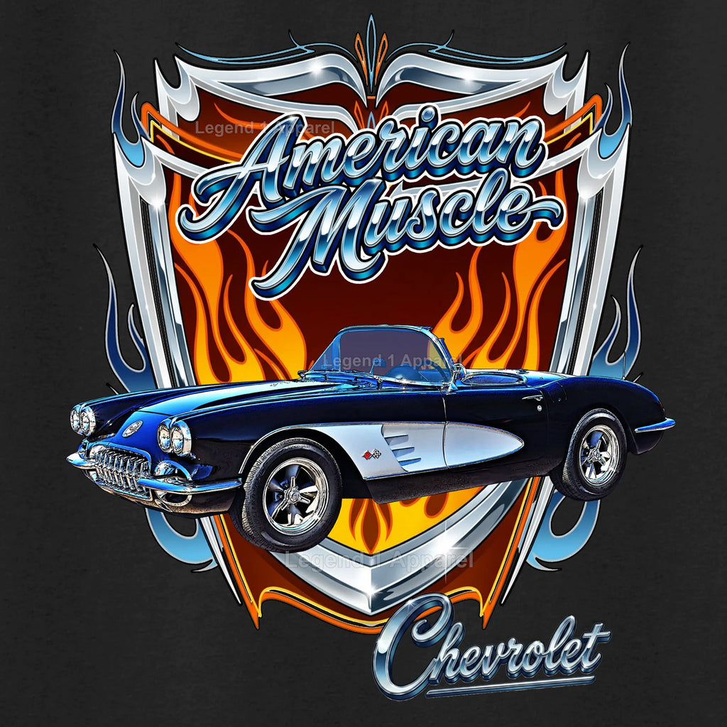 1960 Chevrolet Corvette C1 American Muscle T-Shirt – 60 Chevy Classic Car Graphic Tee