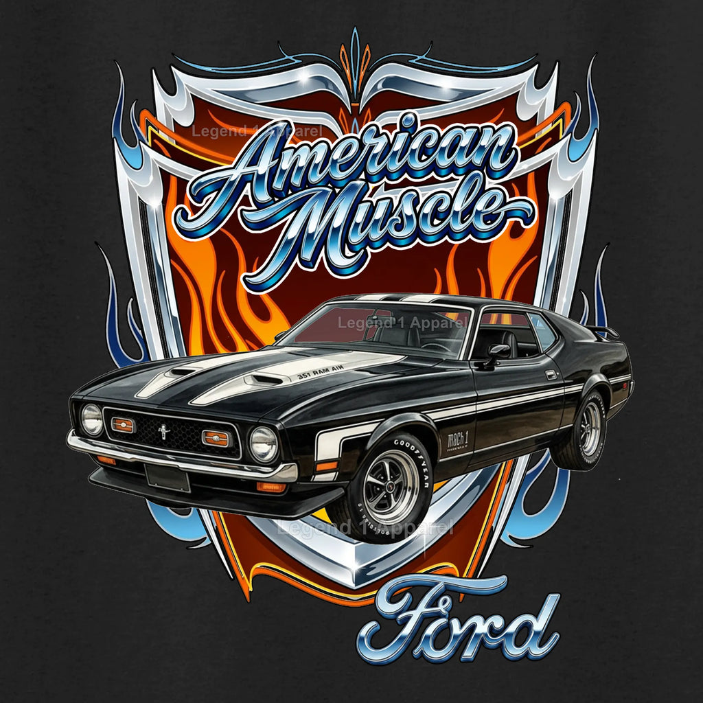 1973 Ford Mustang Fastback Mach 1 Classic Car Graphic Tee – American Muscle T-Shirt