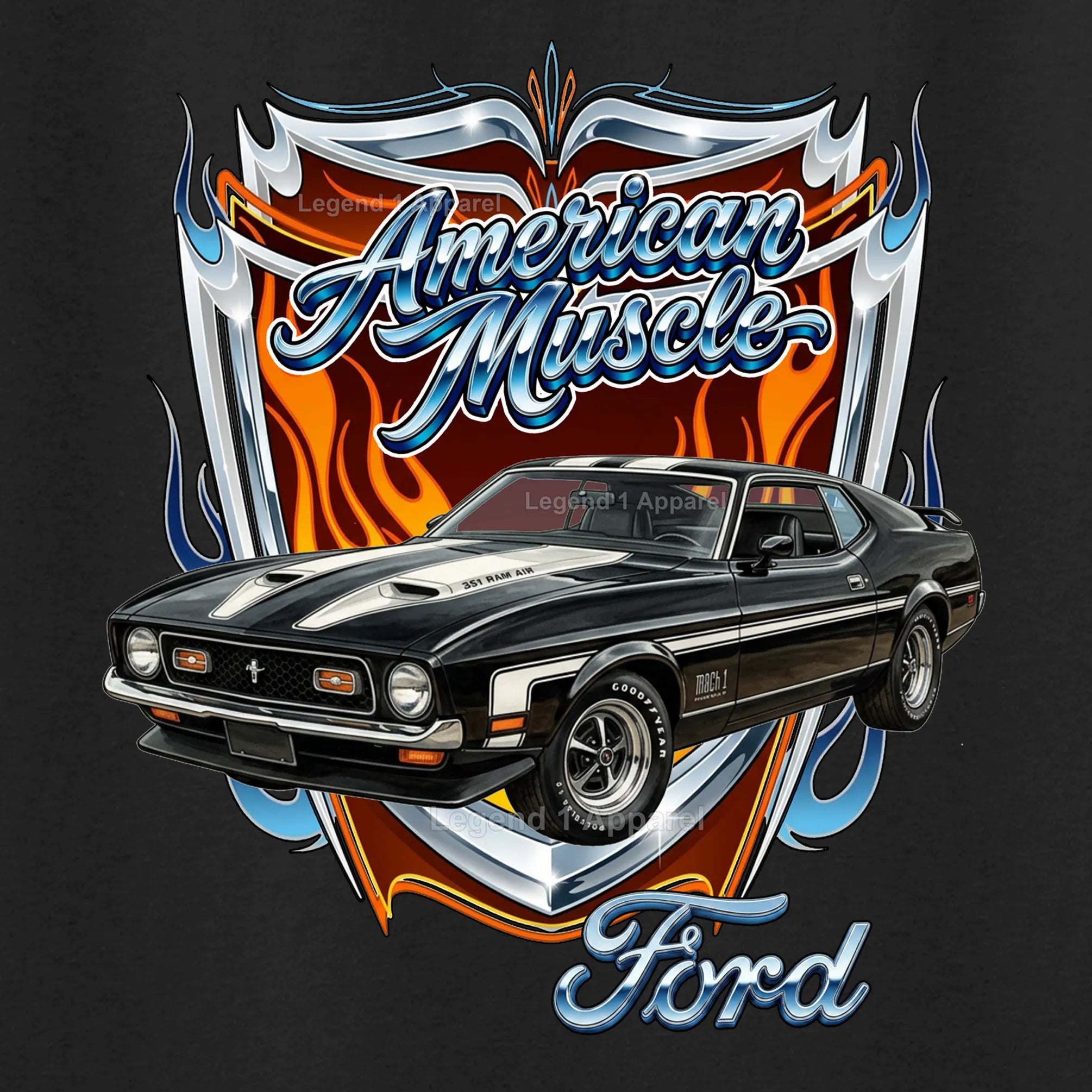 1973 Ford Mustang Fastback Mach 1 Classic Car Graphic Tee – American Muscle T-Shirt