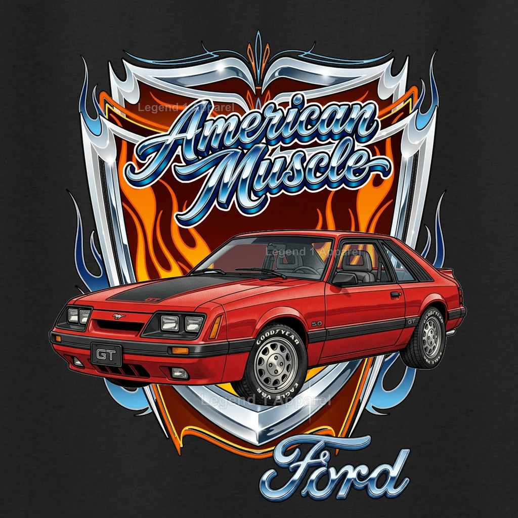 1986 Ford Mustang GT Classic Car Graphic Tee – American Muscle T-Shirt