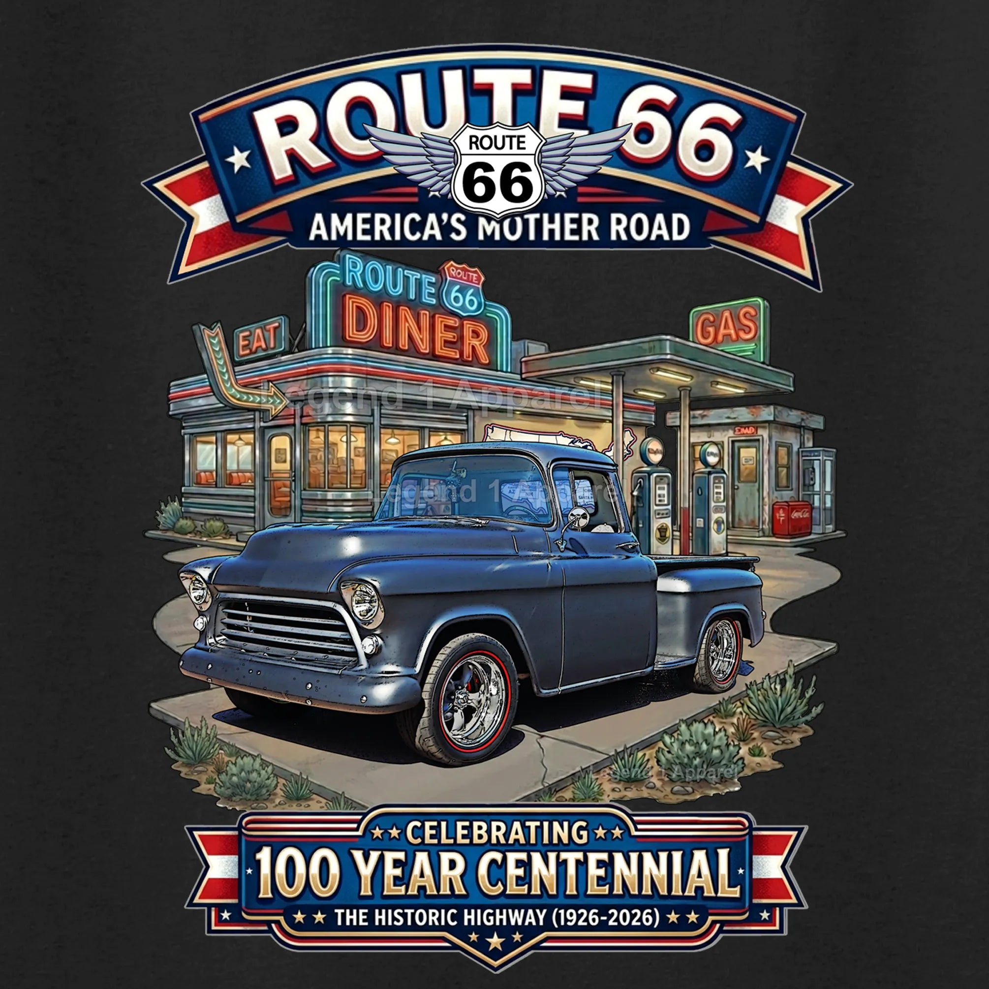 1955 Chevrolet Pick up Classic Truck Graphic Tee – Route 66 Centennial T-Shirt