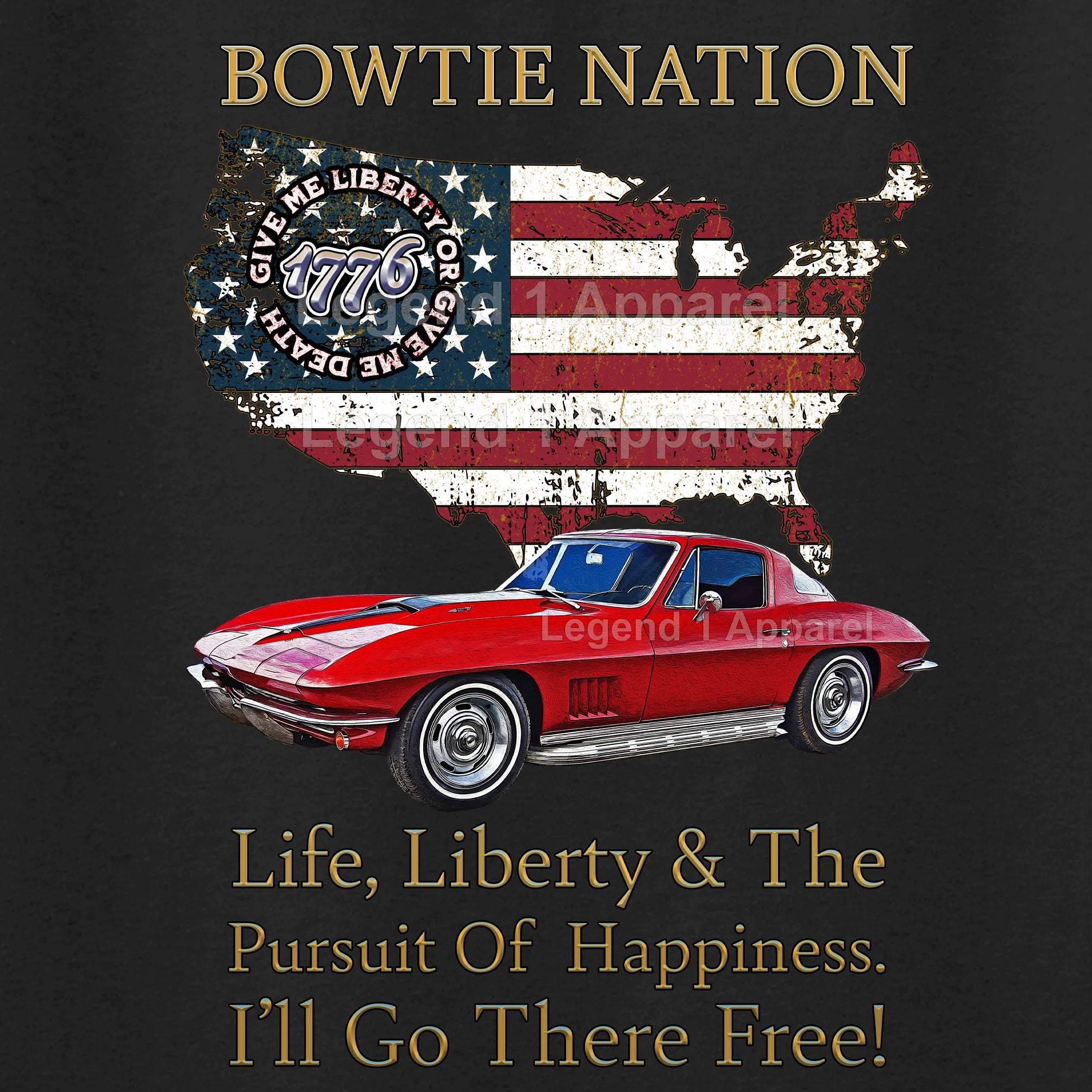 1967 Chevrolet C2 Corvette Bowtie Nation T-Shirt – 67 Chevy Classic Car Graphic Tee