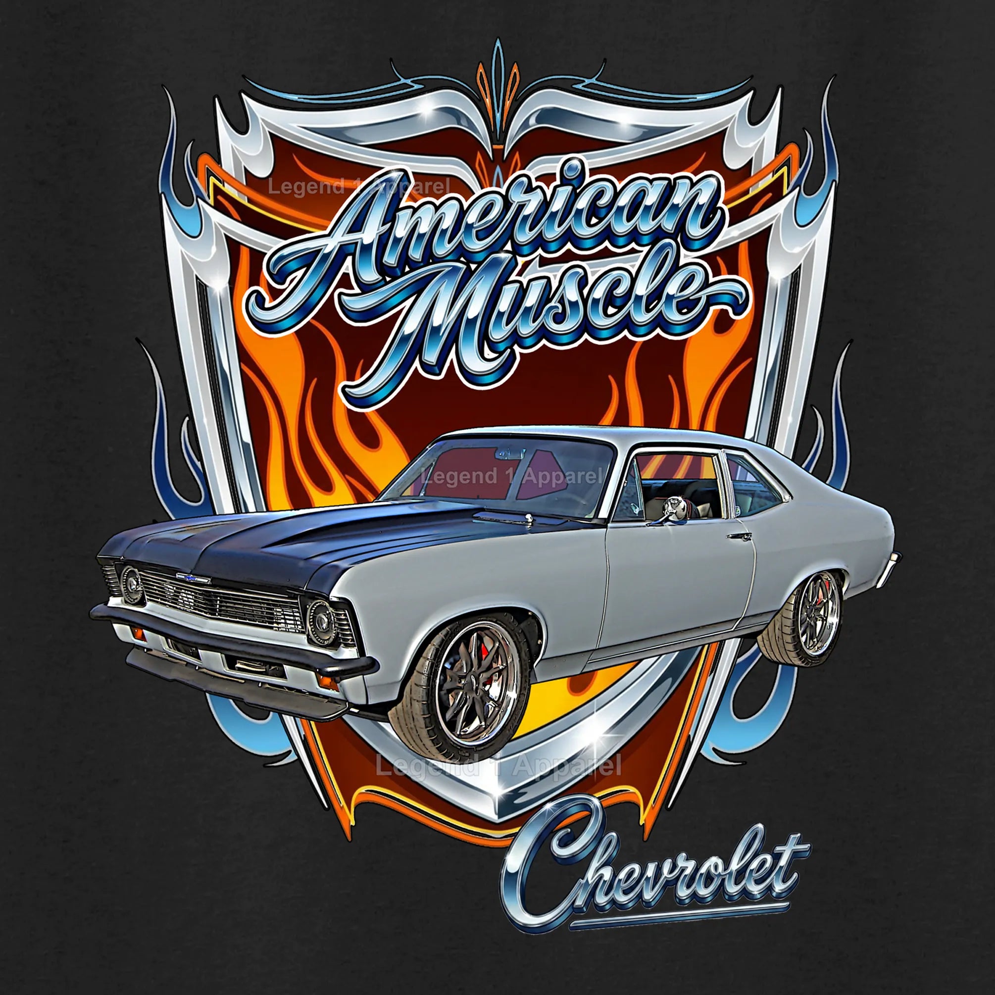 1972 Chevrolet Nova SS American Muscle T-Shirt – 72 Chevy Classic Car Graphic Tee