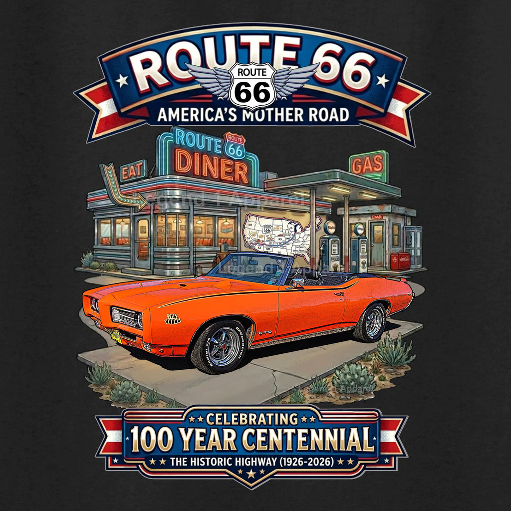 1969 Pontiac GTO Classic Car Graphic Tee – Route 66 Centennial T-Shirt