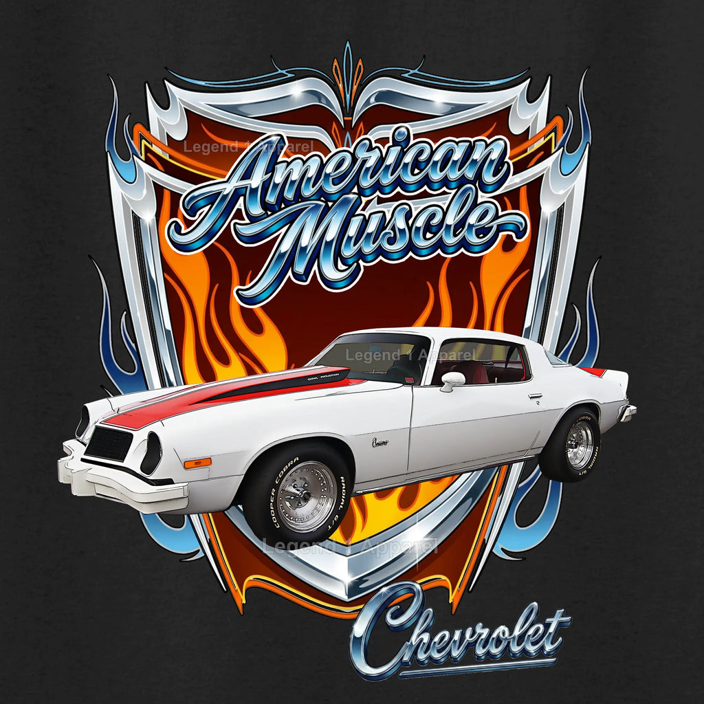 1976 Chevrolet Camaro American Muscle T-Shirt – 76 Chevy Classic Car Graphic Tee