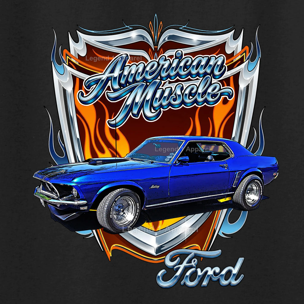 1969 Ford Mustang Classic Car Graphic Tee – American Muscle T-Shirt