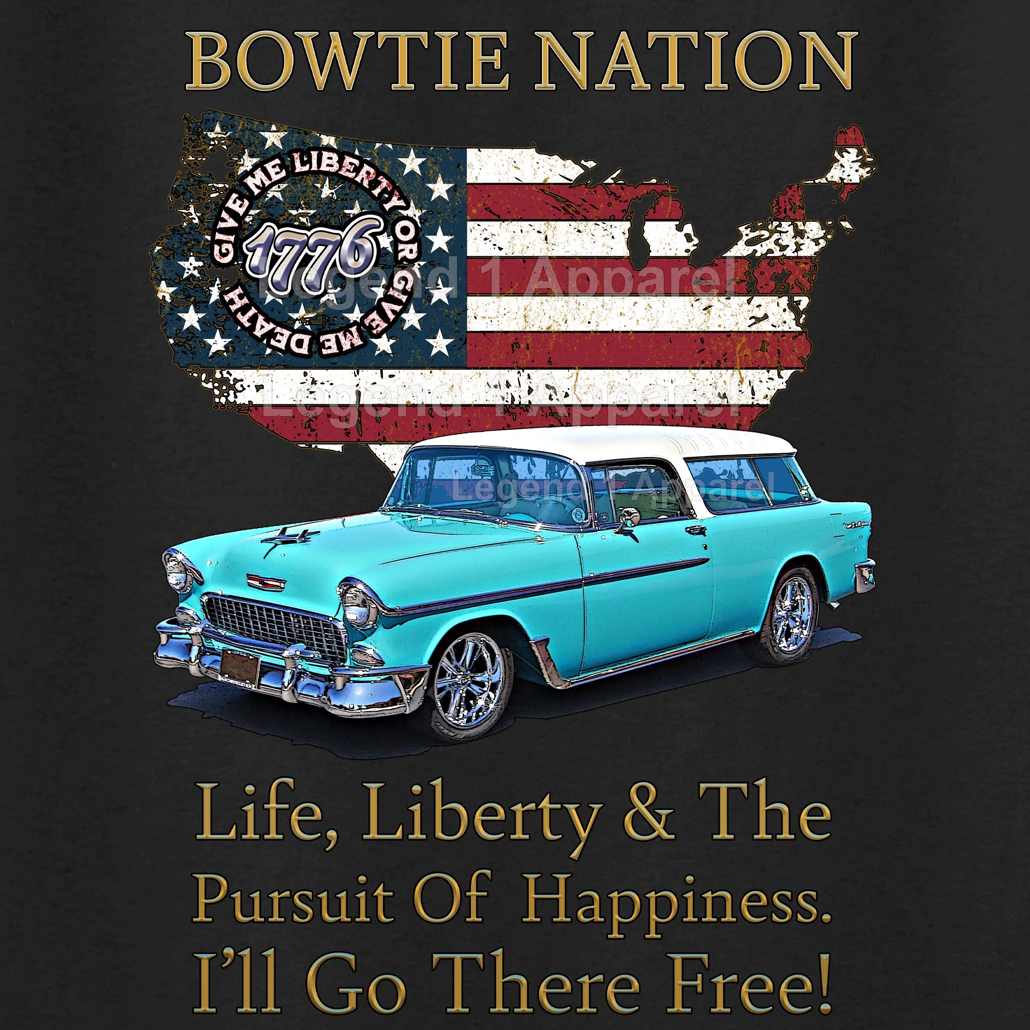 1955 Chevrolet Bel Air Nomad Bowtie Nation T-Shirt – 55 Chevy Classic Car Graphic Tee