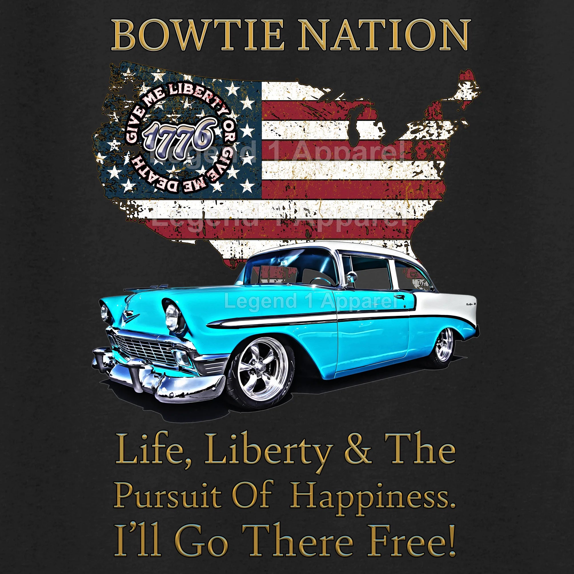 1956 Chevrolet Bel Air Bowtie Nation T-Shirt – 56 Chevy Classic Car Graphic Tee