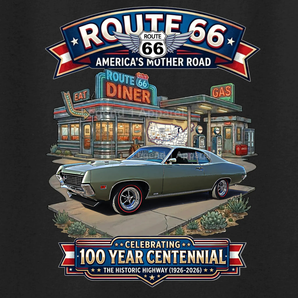 1970 Ford Torino Classic Car Graphic Tee – Route 66 Centennial T-Shirt