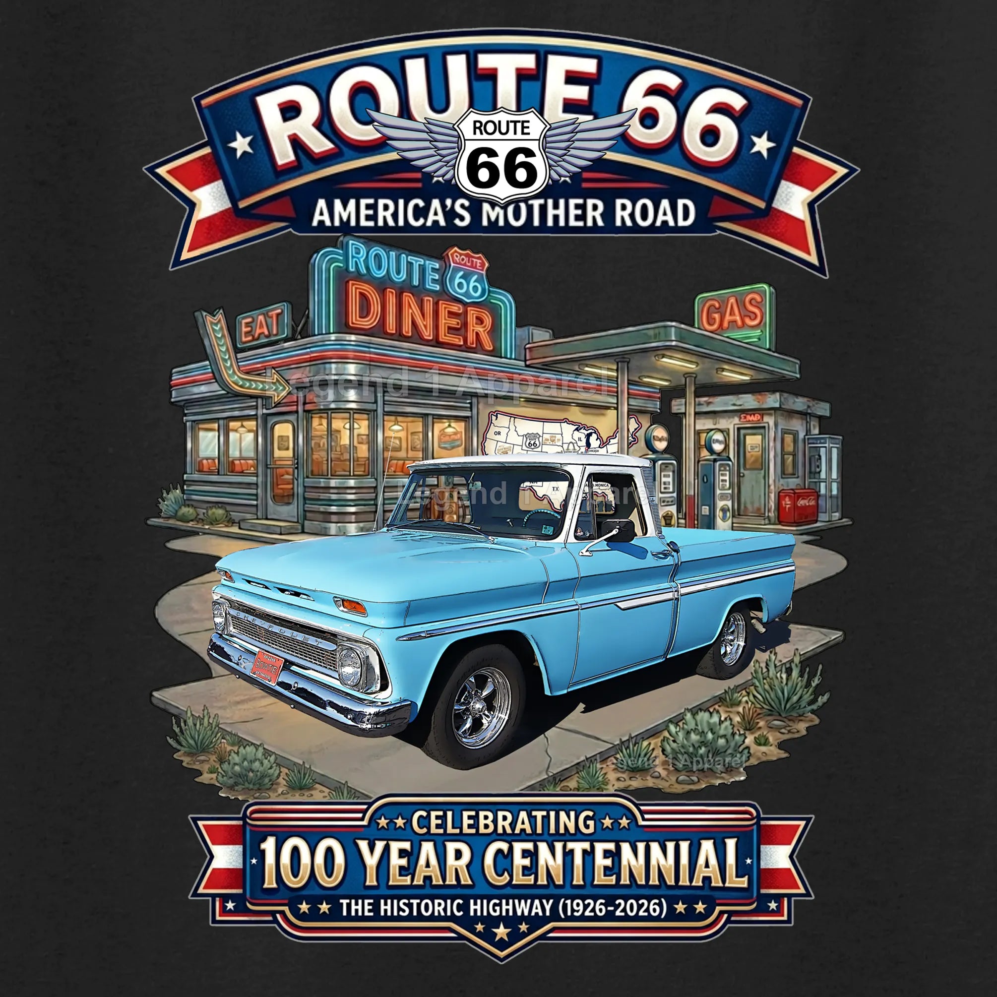 1964 Chevrolet Pick Up Classic Truck Graphic Tee – Route 66 Centennial T-Shirt