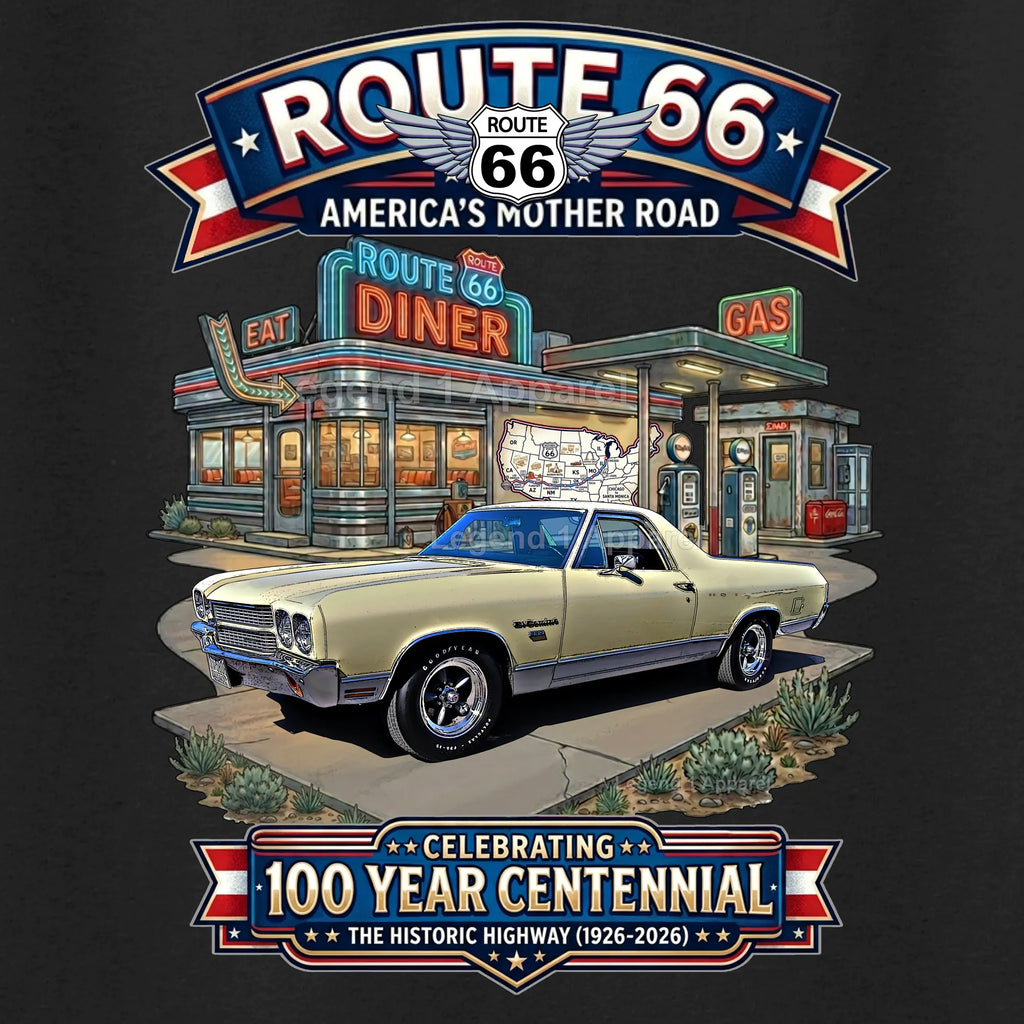 1970 Chevrolet El Camino Classic Truck Graphic Tee – Route 66 Centennial T-Shirt