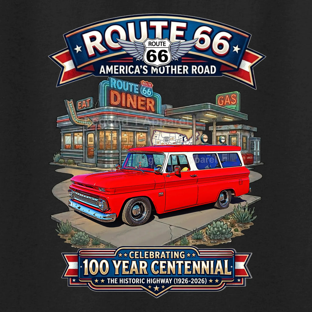 1966 Chevrolet Suburban Carryall Classic Truck Graphic Tee – Route 66 Centennial T-Shirt