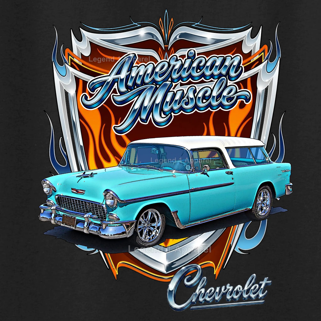 1955 Chevy Bel Air Nomad American Muscle T-Shirt –55 Chevrolet Nomad Classic Car Graphic Tee