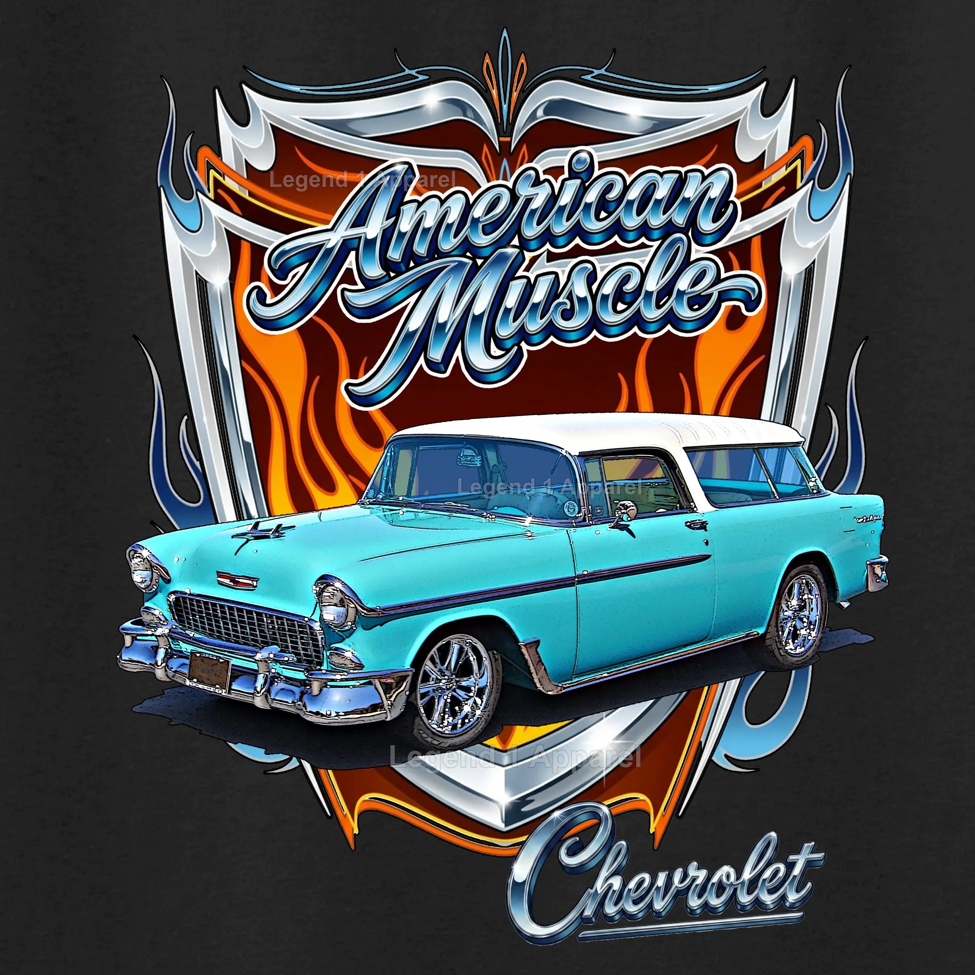 1955 Chevy Bel Air Nomad American Muscle T-Shirt –55 Chevrolet Nomad Classic Car Graphic Tee