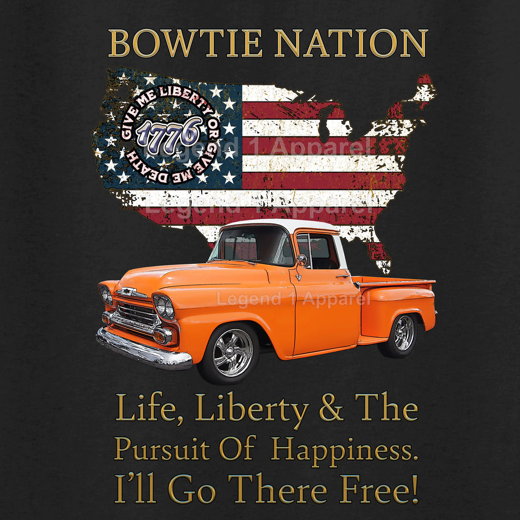 1958 Chevrolet Pick Up Truck Bowtie Nation T-Shirt – 58 Chevy Classic Truck Graphic Tee