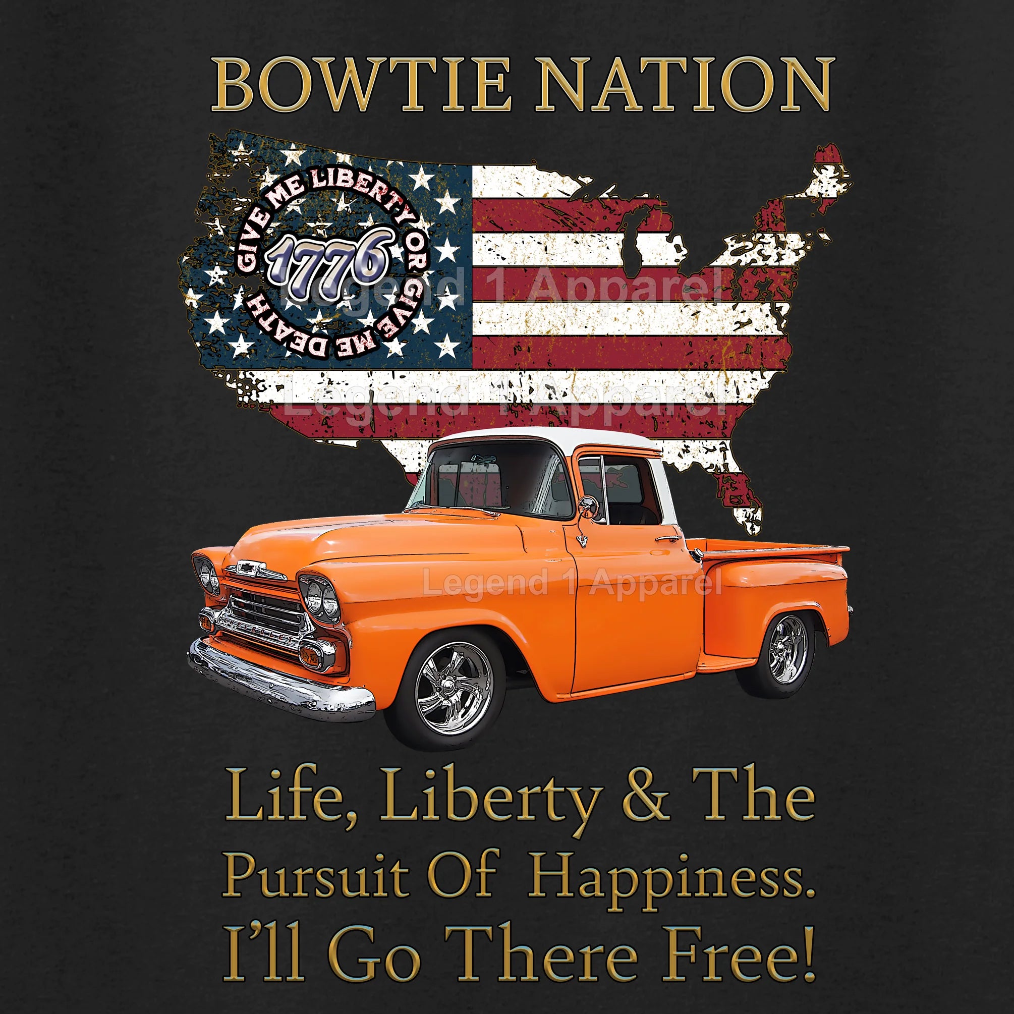 1958 Chevrolet Pick Up Truck Bowtie Nation T-Shirt – 58 Chevy Classic Truck Graphic Tee