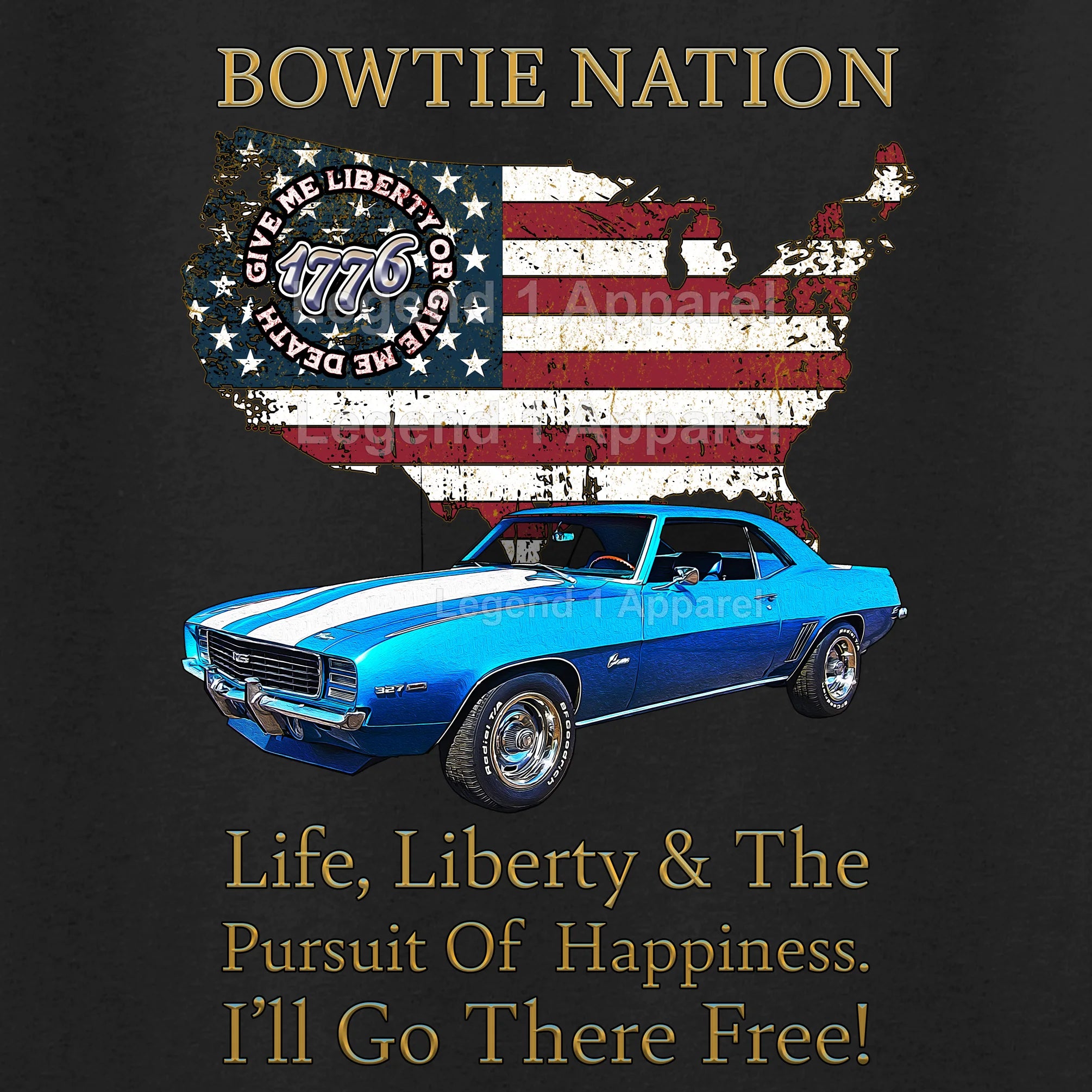 1969 Chevrolet Camaro Bowtie Nation T-Shirt – 69 Chevy Classic Car Graphic Tee
