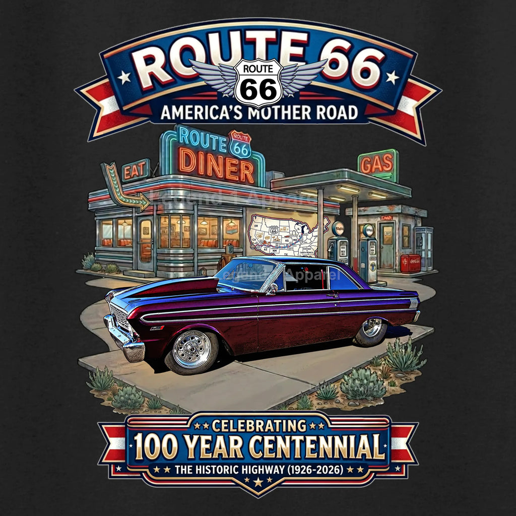 1964 Ford Falcon Classic Car Graphic Tee – Route 66 Centennial T-Shirt