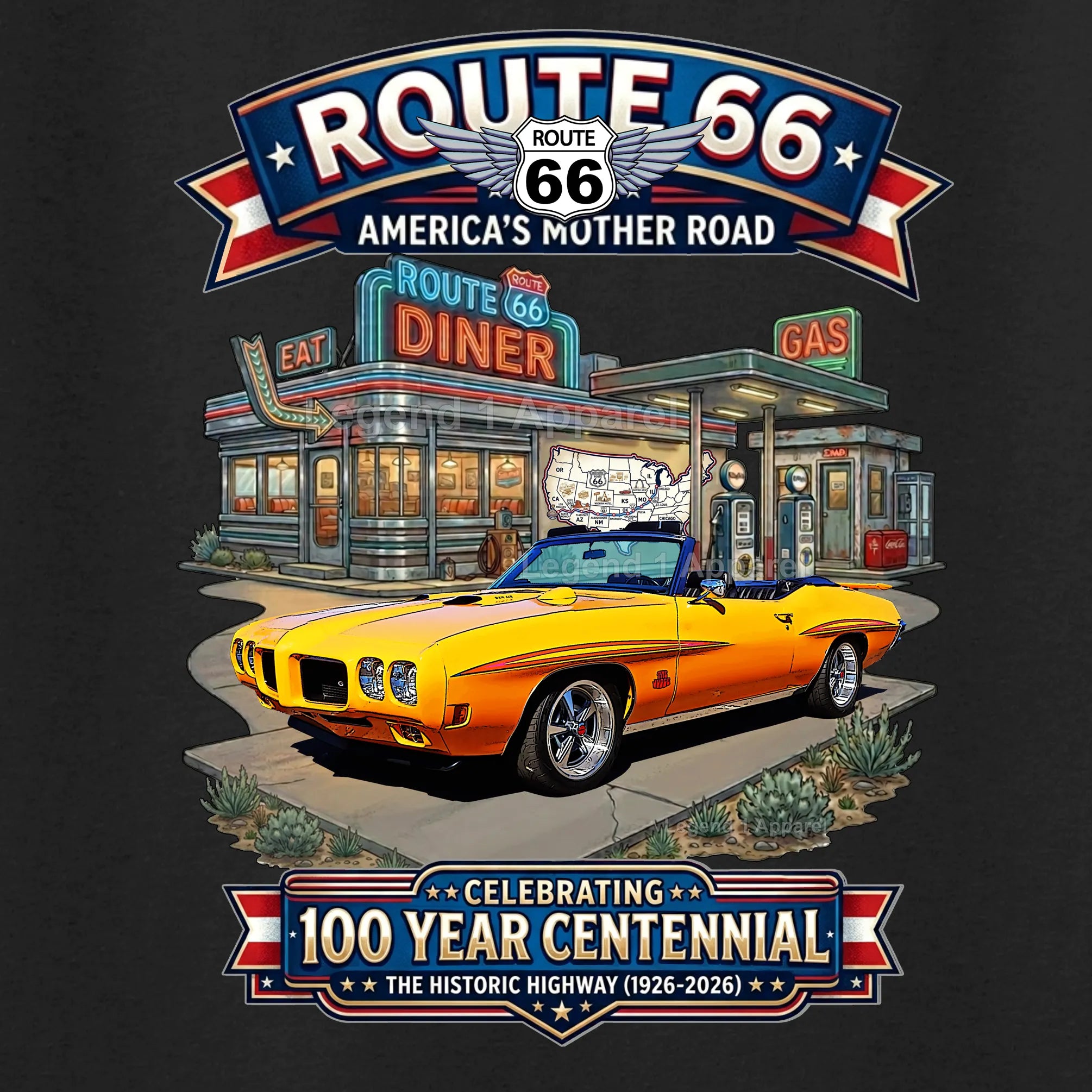 1970 Pontiac Judge GTO Classic Car Graphic Tee – Route 66 Centennial T-Shirt