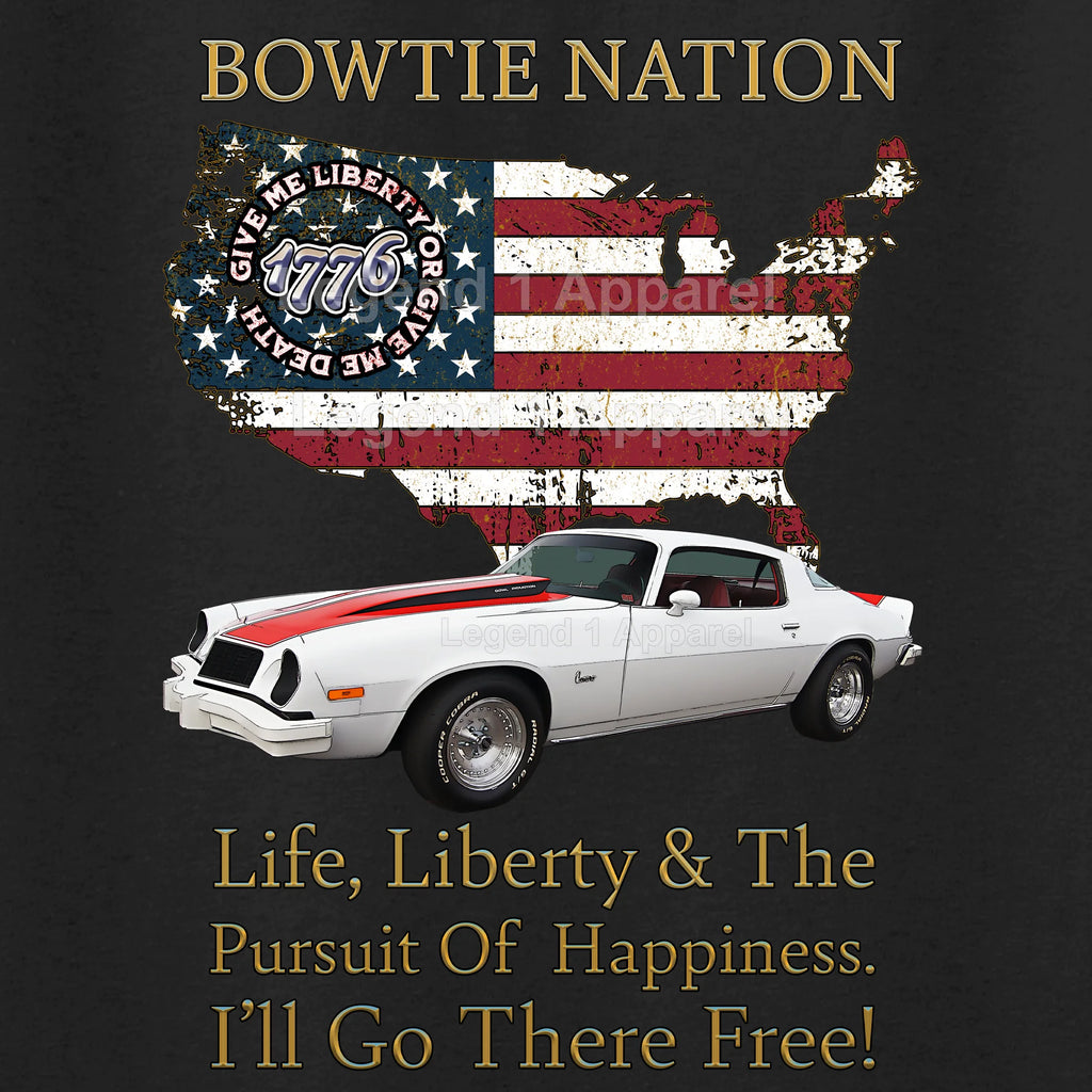 1976 Chevrolet Camaro Bowtie Nation T-Shirt – 76 Chevy Classic Car Graphic Tee