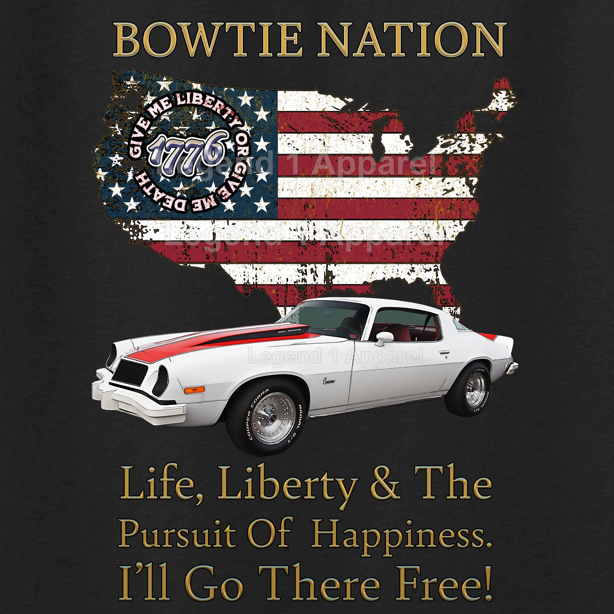 1976 Chevrolet Camaro Bowtie Nation T-Shirt – 76 Chevy Classic Car Graphic Tee