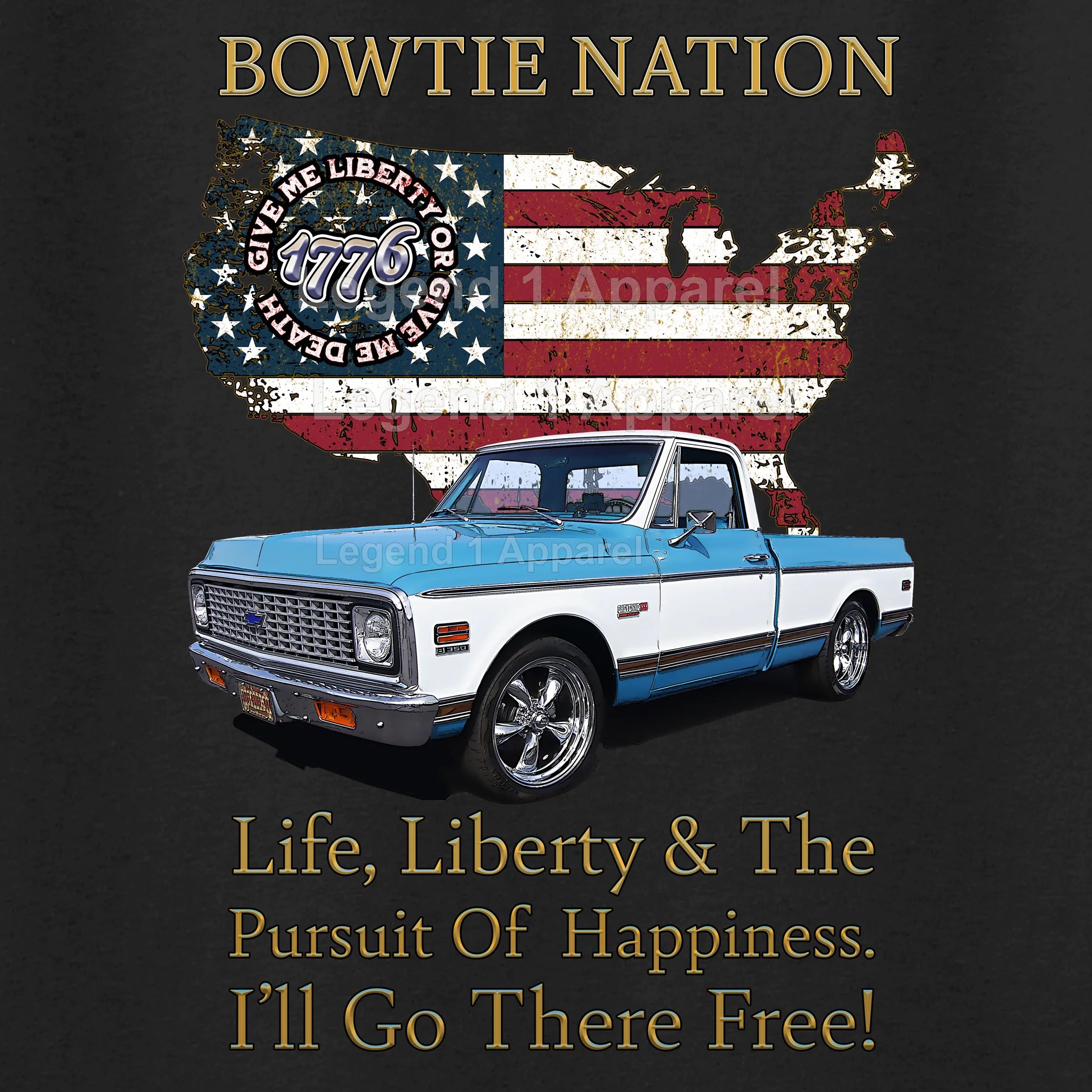 1972 Chevrolet Pick Up Truck Bowtie Nation T-Shirt – 72 Chevy Classic Truck Graphic Tee