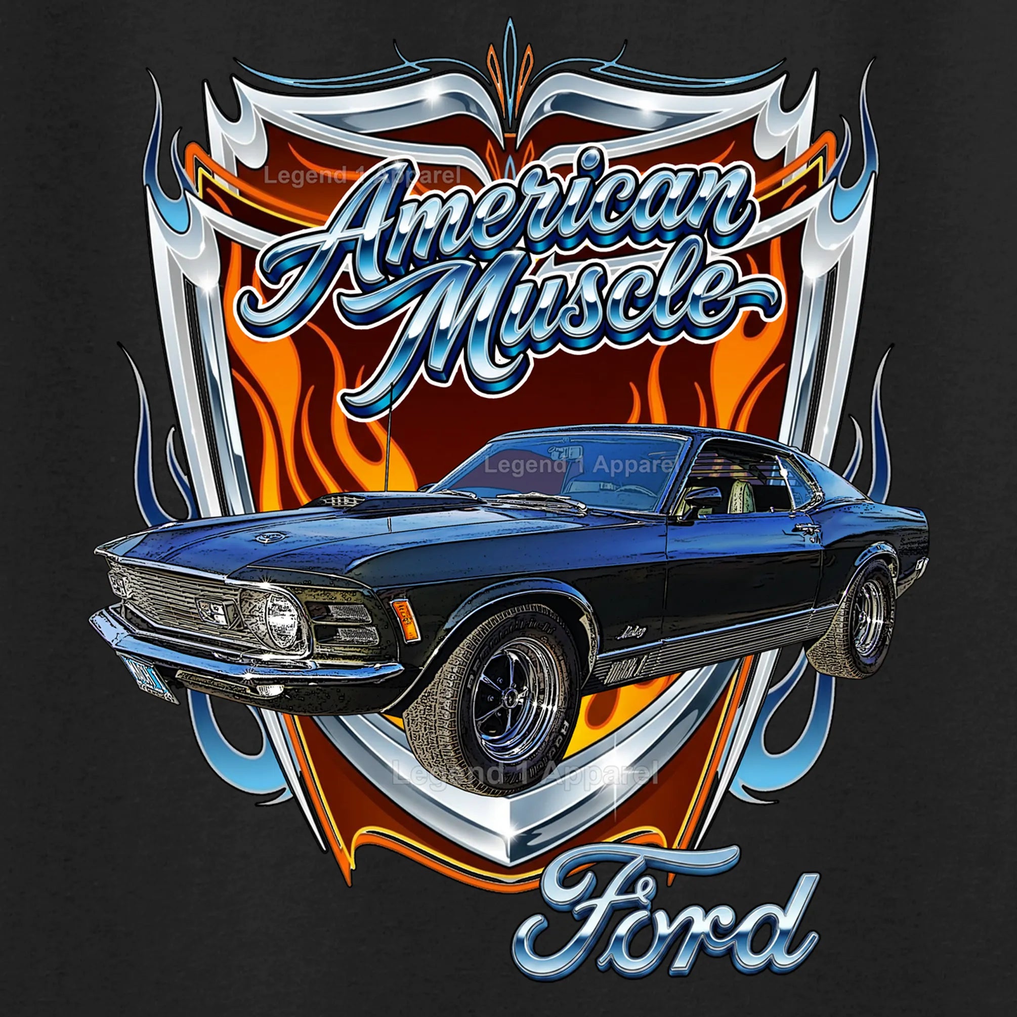 1970 Ford Mustang Fastback Mach 1 Classic Car Graphic Tee – American Muscle T-Shirt