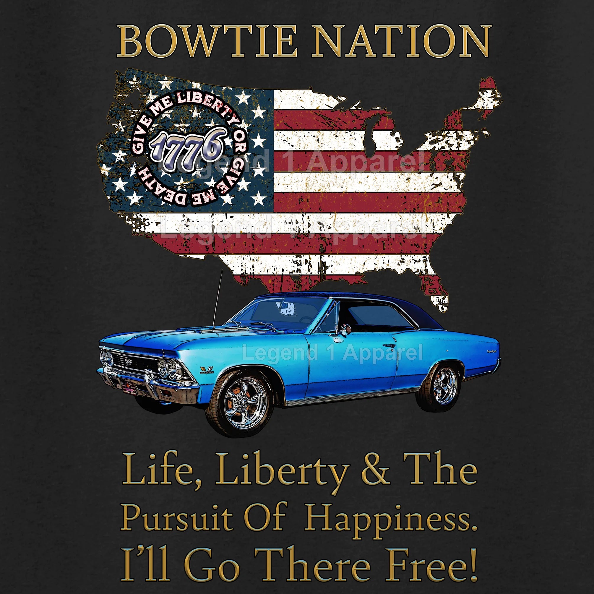 1966 Chevrolet Chevelle SS Bowtie Nation T-Shirt – 66 Chevy Classic Car Graphic Tee