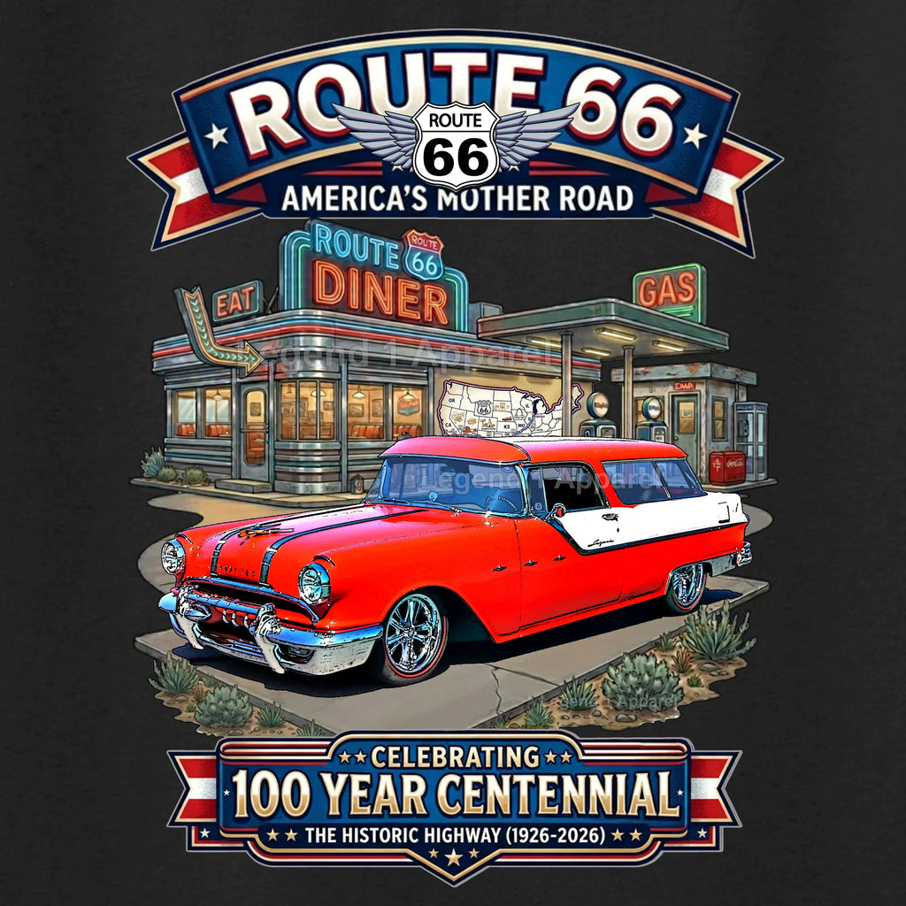 1955 Pontiac Safari Wagon Classic Car Graphic Tee – Route 66 Centennial T-Shirt