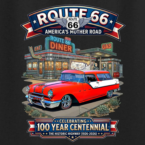 1955 Pontiac Safari Wagon Classic Car Graphic Tee – Route 66 Centennial T-Shirt
