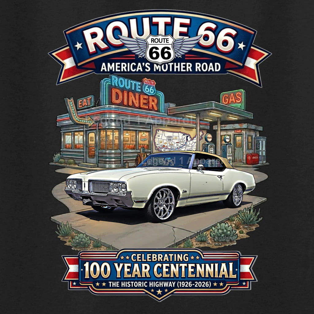 1970 Oldsmobile Cutlass Supreme Convertible Classic Car Graphic Tee – Route 66 Centennial T-Shirt
