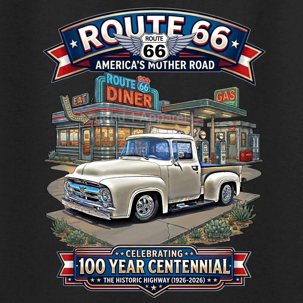 1956 Ford F100 Pick up Classic Truck Graphic Tee – Route 66 Centennial T-Shirt