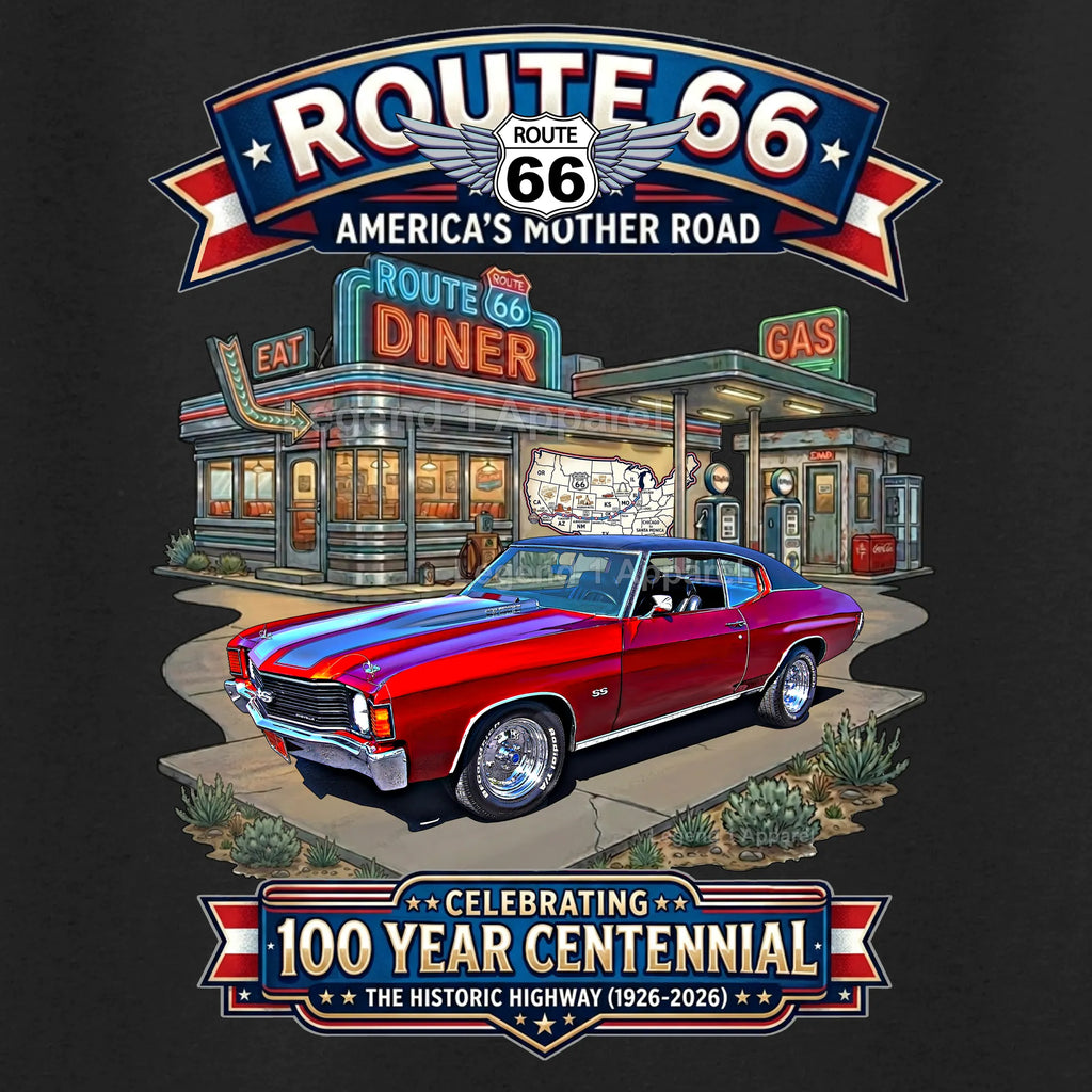 1972 Chevrolet Chevelle SS Classic Car Graphic Tee – Route 66 Centennial T-Shirt