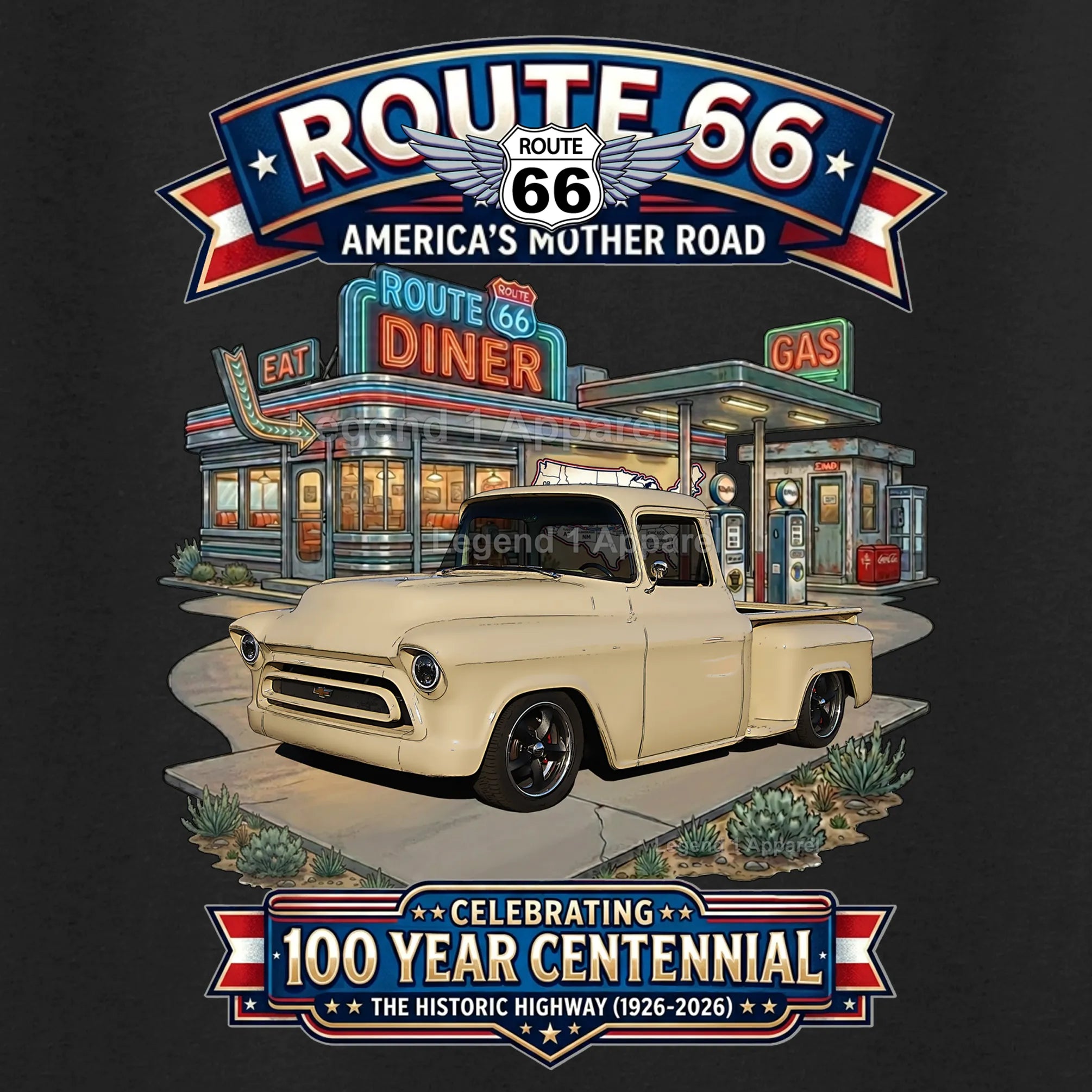 1957 Chevrolet Pick up Classic Truck Graphic Tee – Route 66 Centennial T-Shirt
