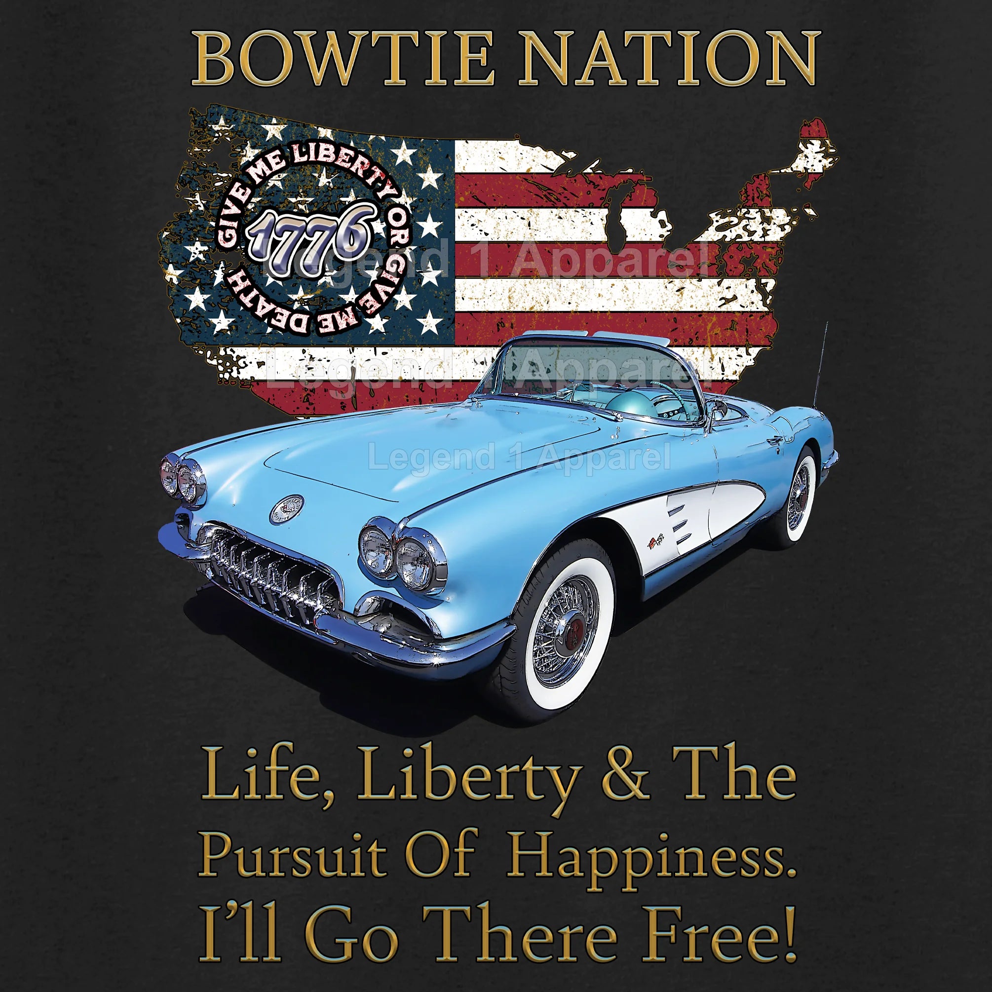 1960 Chevrolet C1 Corvette Bowtie Nation T-Shirt – 60 Chevy Classic Car Graphic Tee