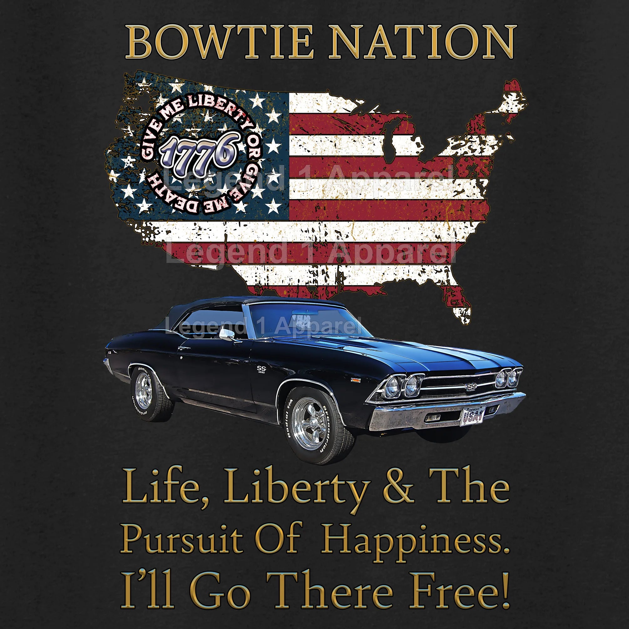 1969 Chevrolet Chevelle Convertible SS Bowtie Nation T-Shirt – 69 Chevy Classic Car Graphic Tee