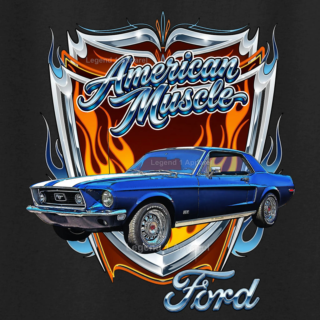 1968 Ford Mustang GT Classic Car Graphic Tee – American Muscle T-Shirt