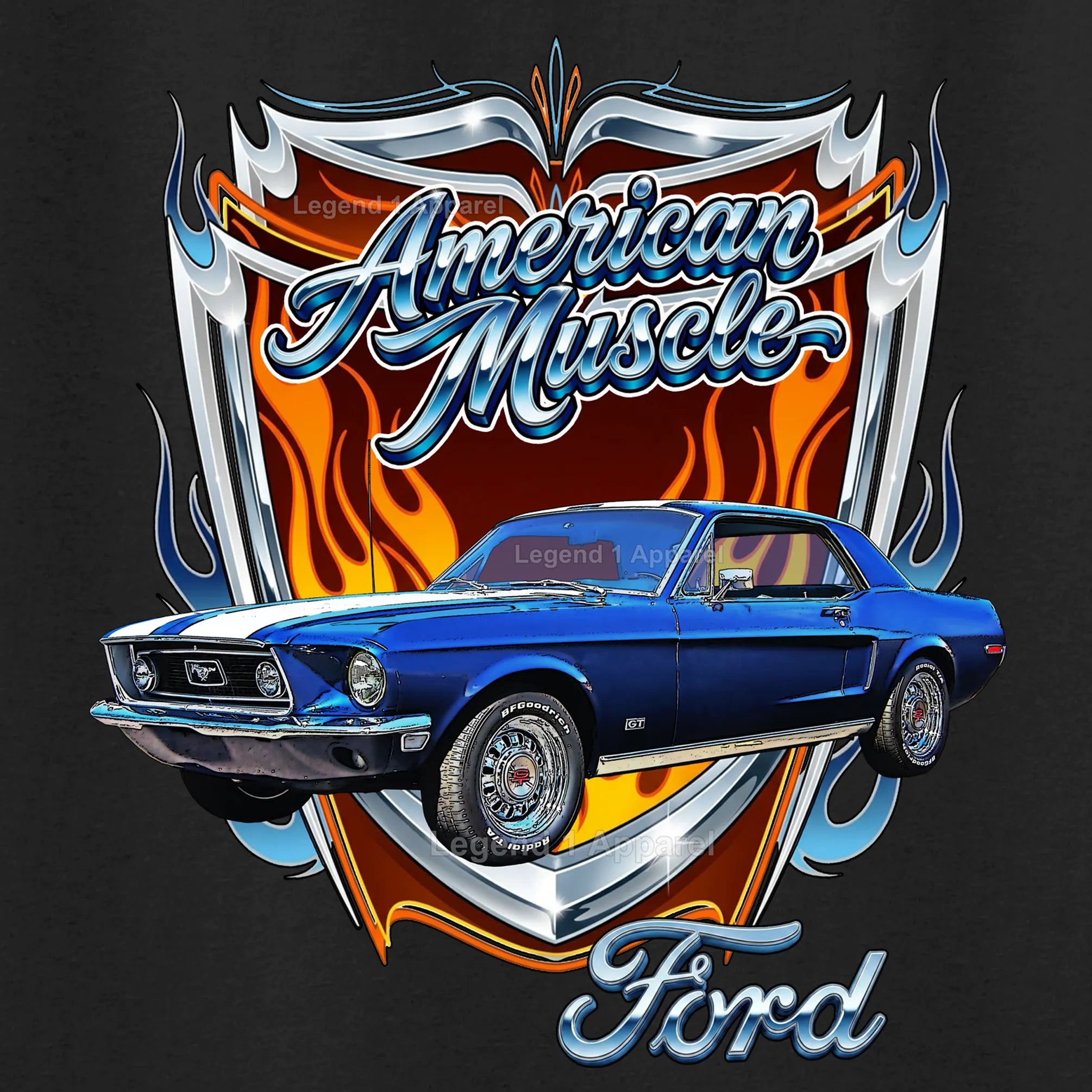 1968 Ford Mustang GT Classic Car Graphic Tee – American Muscle T-Shirt