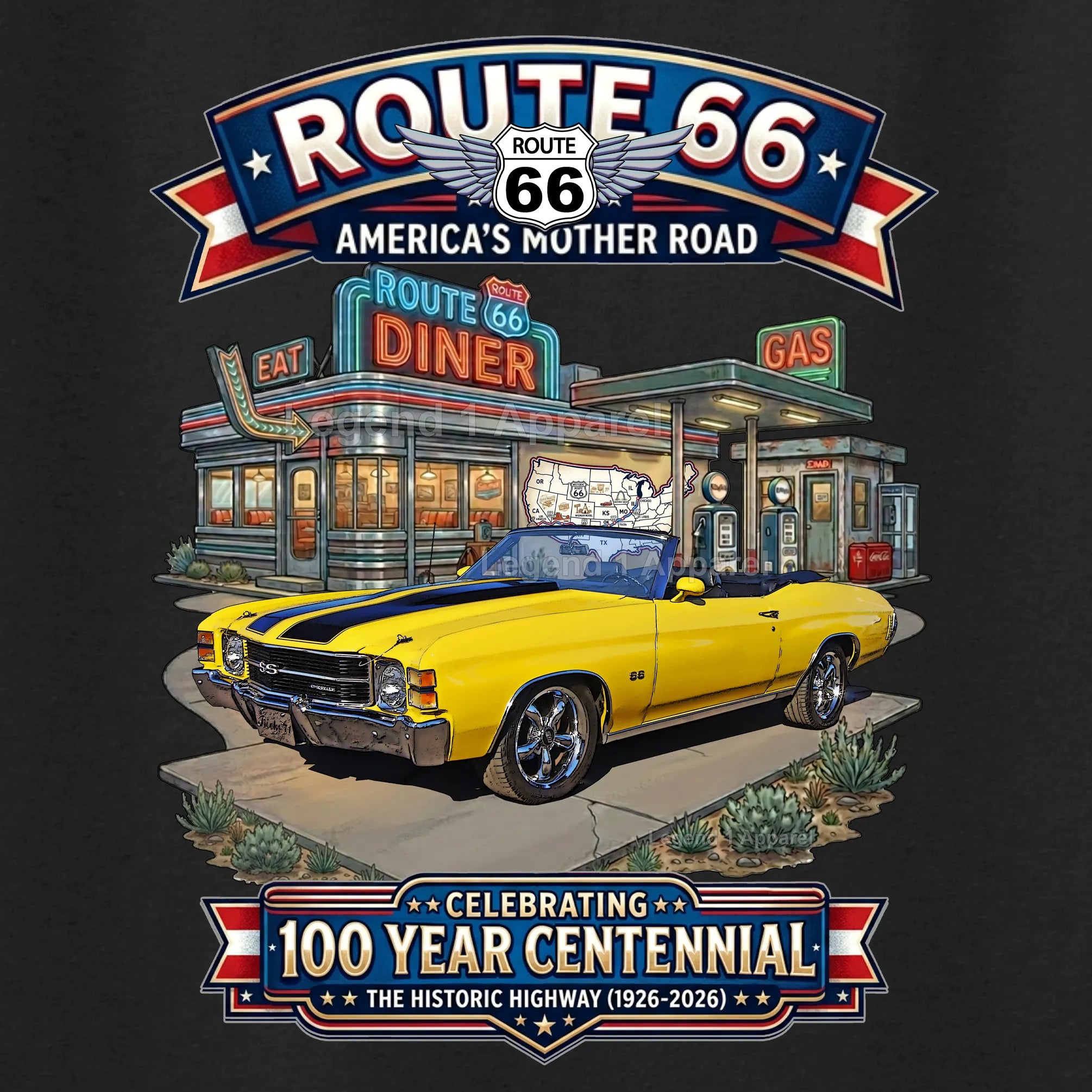 1971 Chevrolet Chevelle SS Classic Car Graphic Tee – Route 66 Centennial T-Shirt