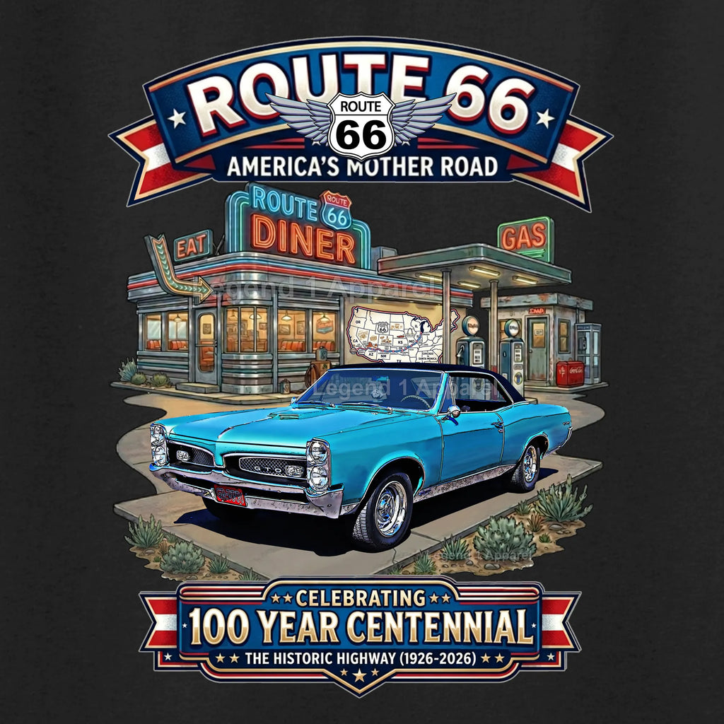1967 Pontiac GTO Classic Car Graphic Tee – Route 66 Centennial T-Shirt