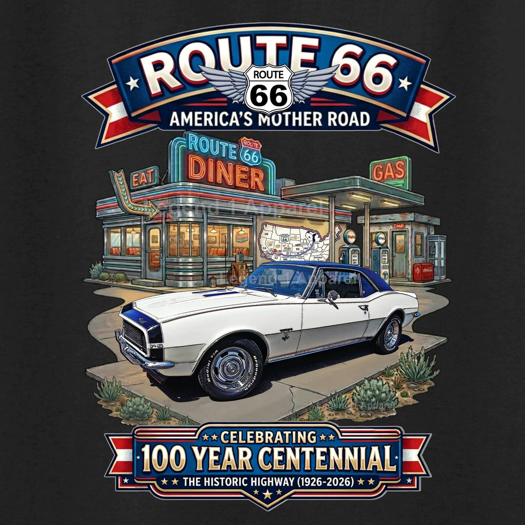 1967 Chevrolet Camaro Classic Car Graphic Tee – Route 66 Centennial T-Shirt