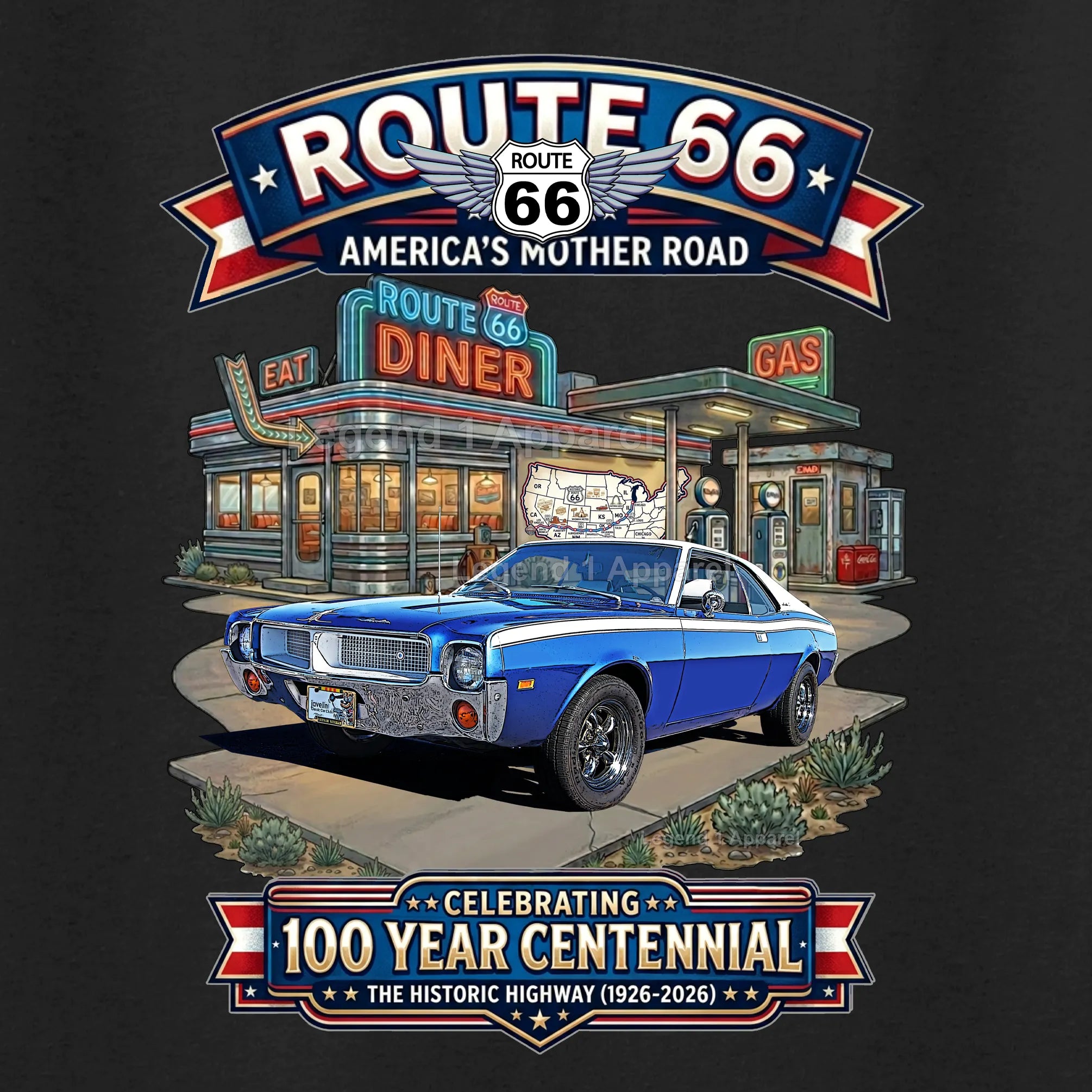 1969 AMC Javelin Classic Car Graphic Tee – Route 66 Centennial T-Shirt (Copy)
