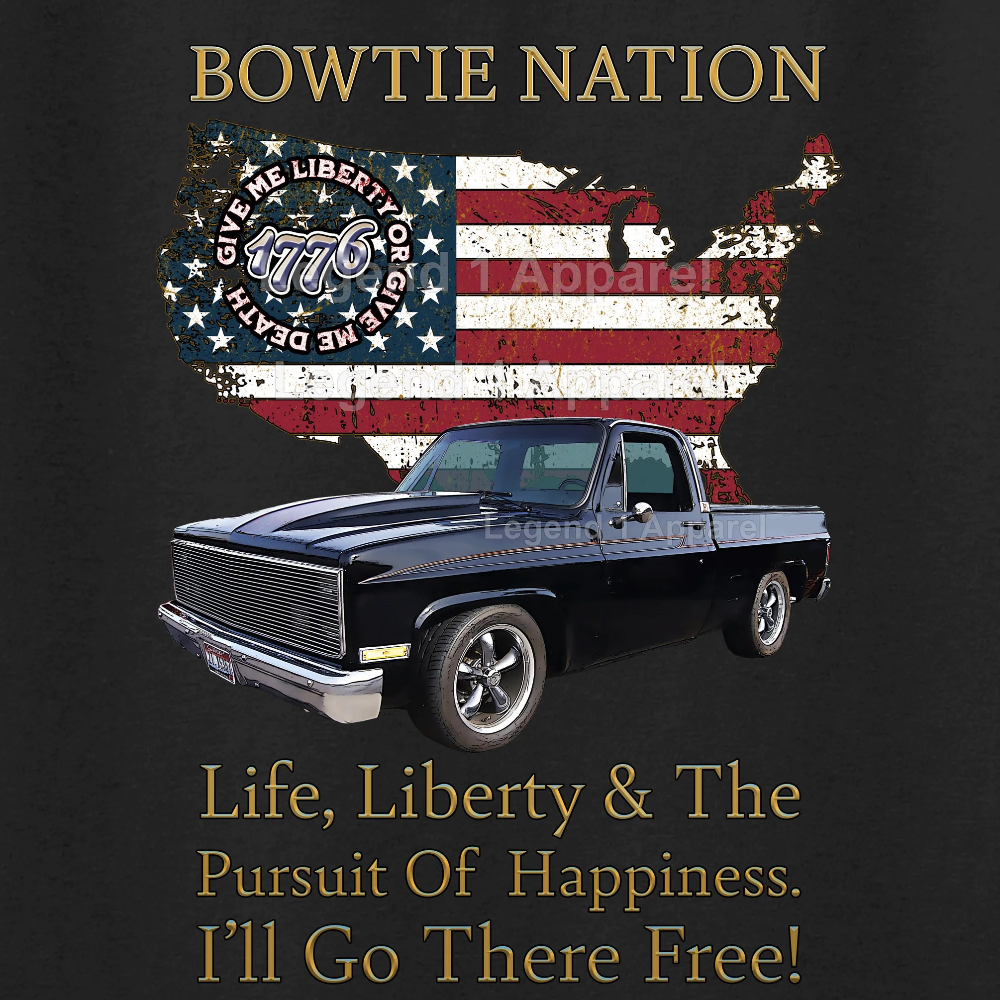 1985 Chevrolet C10 Square Body Pick Up Truck Bowtie Nation T-Shirt – 85 Chevy Classic Truck Graphic Tee