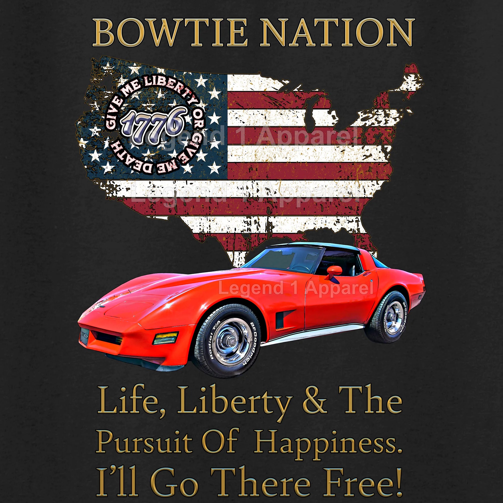 1980 Chevrolet C3 Corvette Bowtie Nation T-Shirt – 80 Chevy Classic Car Graphic Tee