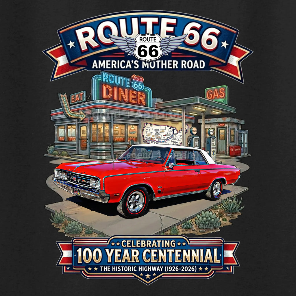 1964 Oldsmobile Cutlass 442 Classic Car Graphic Tee – Route 66 Centennial T-Shirt