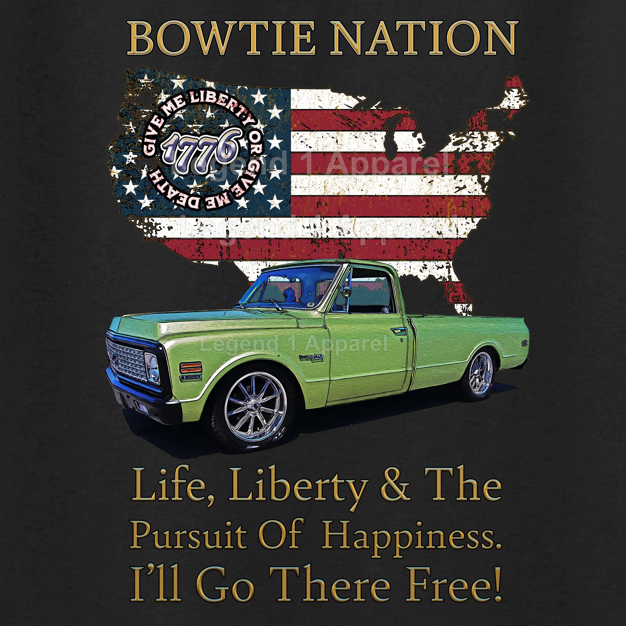 1972 Chevrolet C10 Pick Up Truck Bowtie Nation T-Shirt – 72 Chevy Classic Truck Graphic Tee