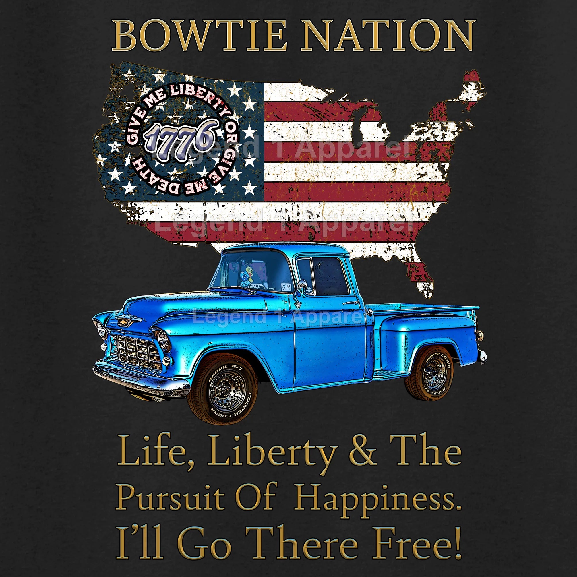 1955 Chevrolet Pick Up Truck Bowtie Nation T-Shirt – 55 Chevy Classic Truck Graphic Tee